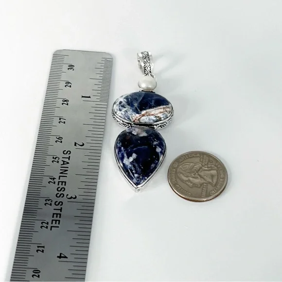Sterling Silver 925 Sodalite Pendant Handmade Vintage Antique Style New - Picture 4 of 7